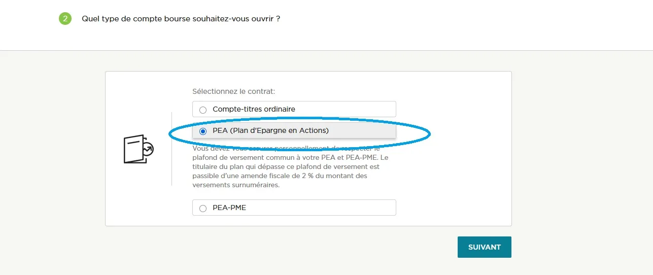 Formulaire d'inscription Fortuneo selection PEA